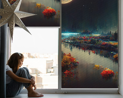 Blackout roller blind for window River in the moonlight