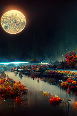 Blackout roller blind for window River in the moonlight