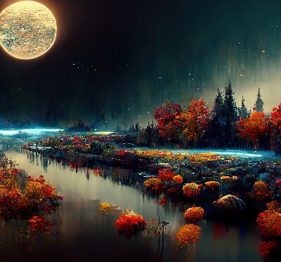 Blackout roller blind for window River in the moonlight