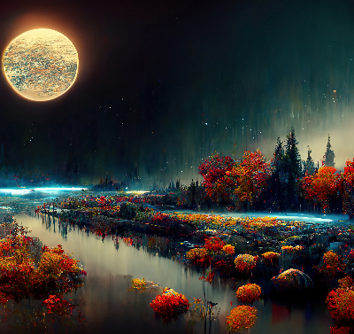 Blackout roller blind for window River in the moonlight