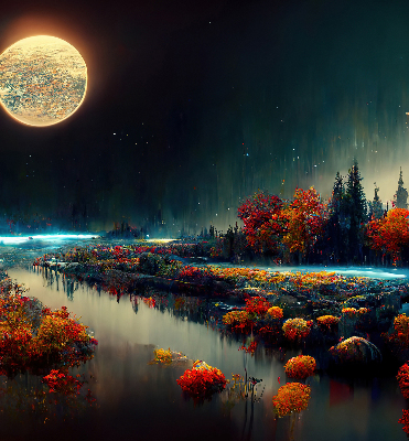 Blackout roller blind for window River in the moonlight