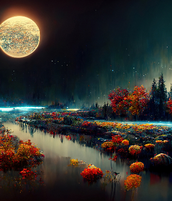 Blackout roller blind for window River in the moonlight