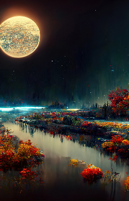 Blackout roller blind for window River in the moonlight
