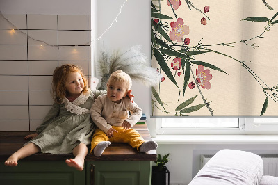 Blackout roller blind Cherry Blossom and Bird