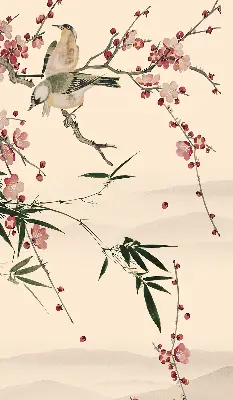 Blackout roller blind with cherry blossom and bird print