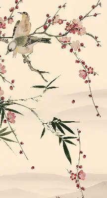 Blackout roller blind with cherry blossom and bird print