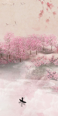 Blackout roller blind Cherry Blossom Garden