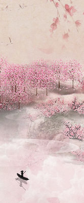 Blackout roller blind Cherry Blossom Garden