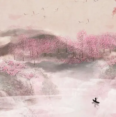Blackout roller blind cherry blossom garden print