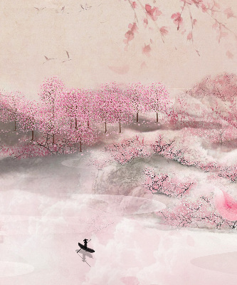Blackout roller blind Cherry Blossom Garden