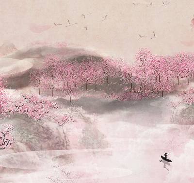 Blackout roller blind Cherry Blossom Garden