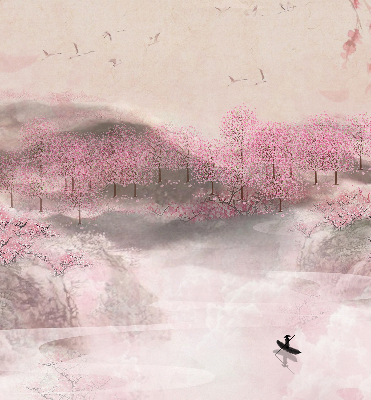 Blackout roller blind Cherry Blossom Garden