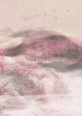 Blackout roller blind Cherry Blossom Garden