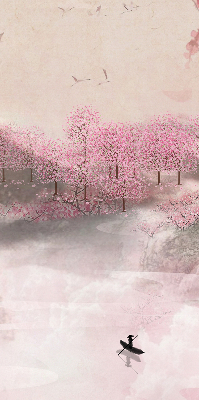 Blackout roller blind Cherry Blossom Garden