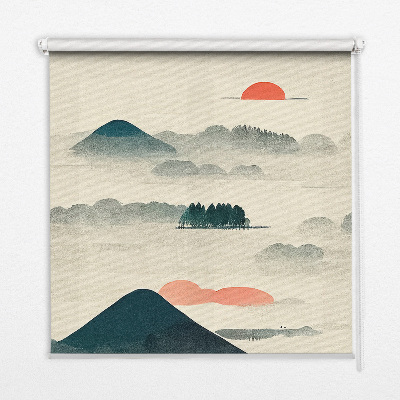 Fabric roller blind painted mountains design for window
