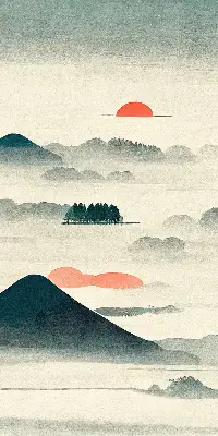 Fabric roller blind painted mountains design for window