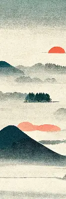 Fabric roller blind painted mountains design for window