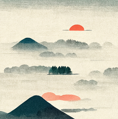 Fabric roller blind painted mountains design for window