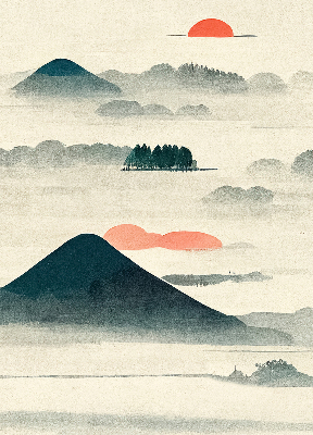 Fabric roller blind painted mountains design for window