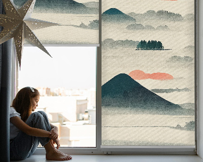 Fabric roller blind painted mountains design for window