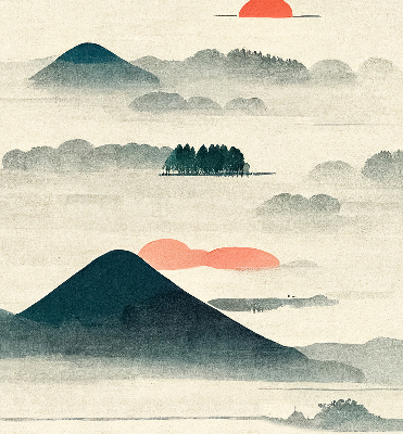Fabric roller blind painted mountains design for window