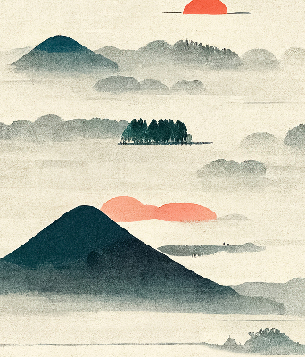 Fabric roller blind painted mountains design for window