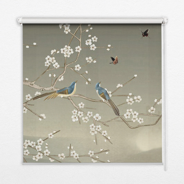 Blackout roller blind for window Birds on a branch