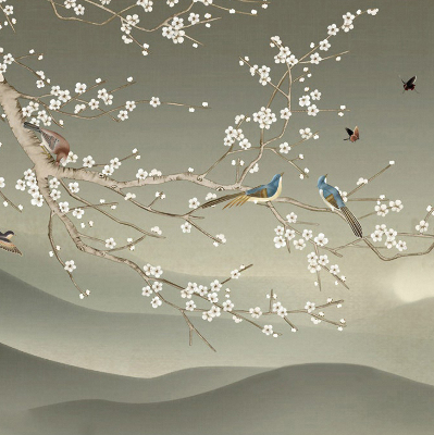 Blackout roller blind for window Birds on a branch