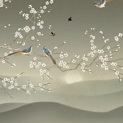 Blackout roller blind for window Birds on a branch