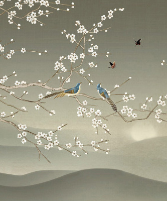 Blackout roller blind for window Birds on a branch