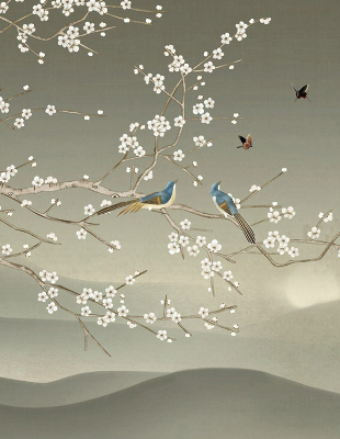 Blackout roller blind for window Birds on a branch