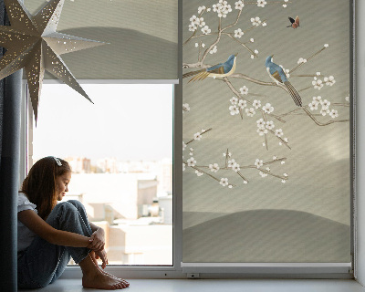 Blackout roller blind for window Birds on a branch