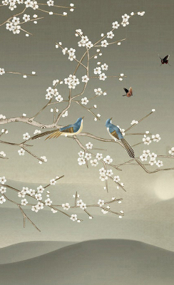 Blackout roller blind for window Birds on a branch