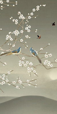 Blackout roller blind for window with birds on a branch print