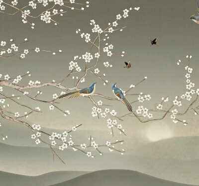 Blackout roller blind for window Birds on a branch