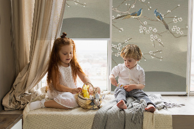 Blackout roller blind for window Birds on a branch