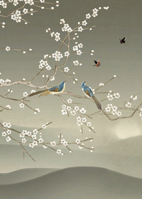 Blackout roller blind for window Birds on a branch