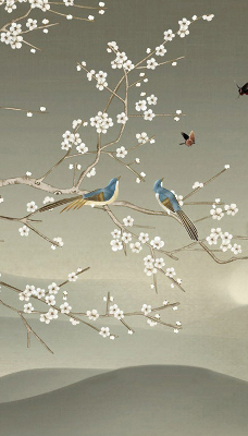 Blackout roller blind for window Birds on a branch