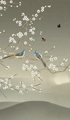 Blackout roller blind for window Birds on a branch