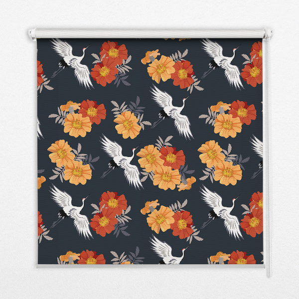 Blackout roller blind for window Flowers and cranes