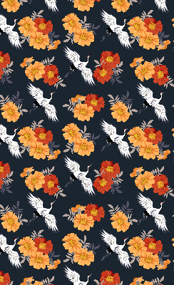Blackout roller blind for window flowers and cranes pattern
