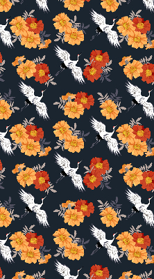 Blackout roller blind for window Flowers and cranes