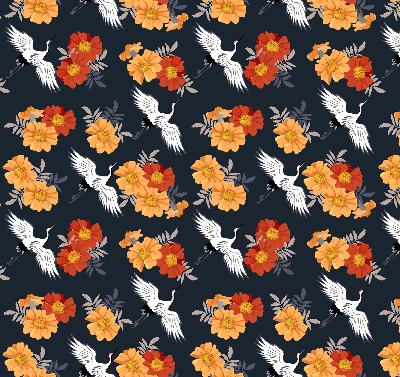Blackout roller blind for window flowers and cranes pattern