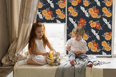 Blackout roller blind for window Flowers and cranes