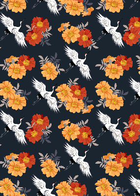 Blackout roller blind for window Flowers and cranes
