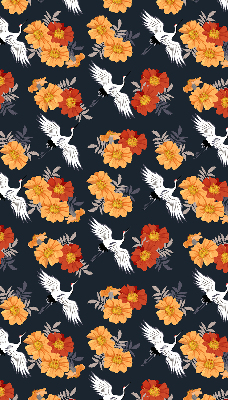 Blackout roller blind for window Flowers and cranes