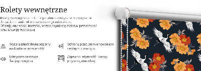 Blackout roller blind for window Flowers and cranes