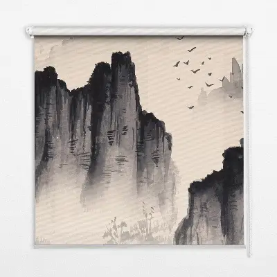 Fabric roller blind for window rocks pattern