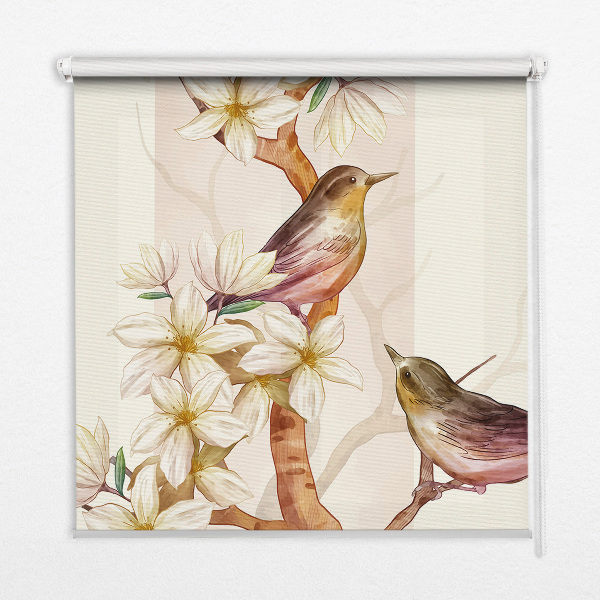 Blackout roller blind Birds on a tree with flowers