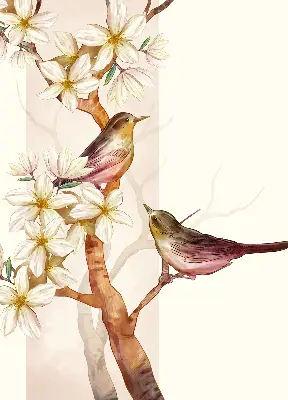 Blackout roller blind birds on a tree with flowers design